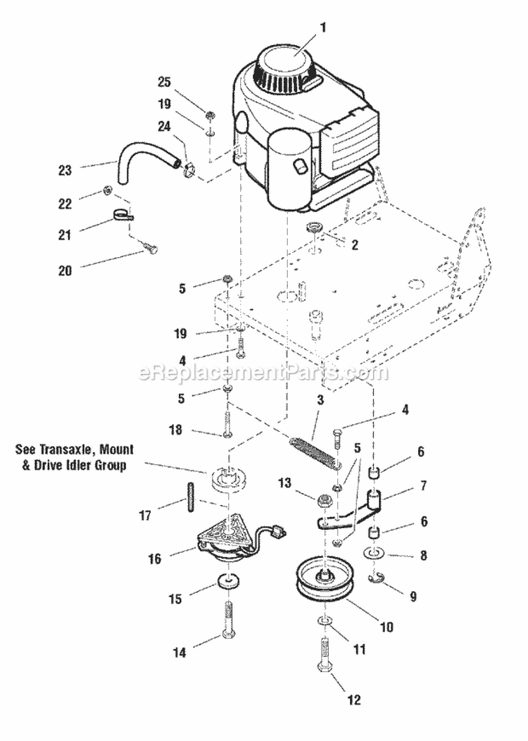 Engine Pto  Deck Drive Idler Group Diagram and Parts List for SFH13320KW  Snapper Lawn Mower