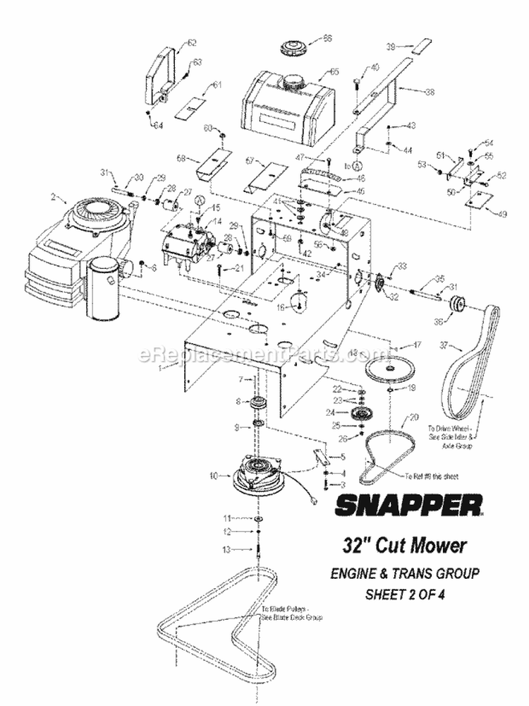 Engine  Trans Group Diagram and Parts List for SGV13320KW  Snapper Lawn Mower