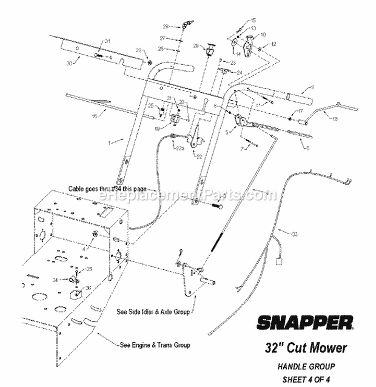 Handle Group Diagram and Parts List for SGV13320KW  Snapper Lawn Mower