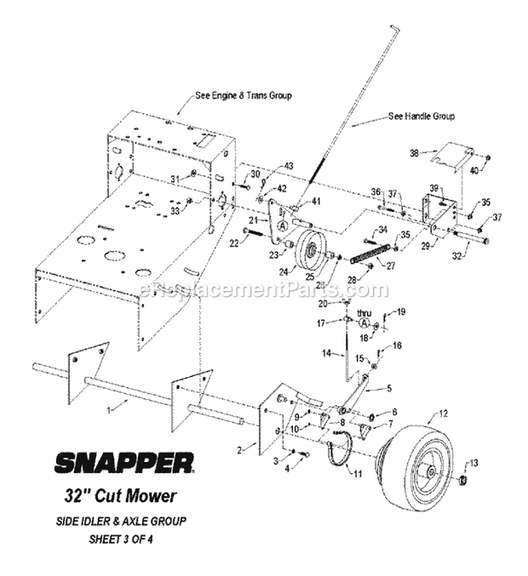 Side Idler  Axle Group Diagram and Parts List for SGV13320KW  Snapper Lawn Mower