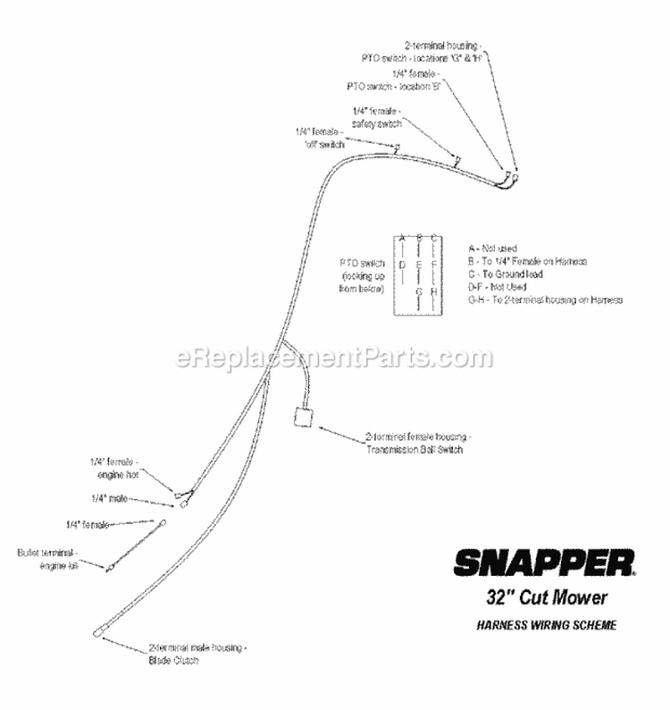 Wiring Harness Diagram and Parts List for SGV13320KW  Snapper Lawn Mower