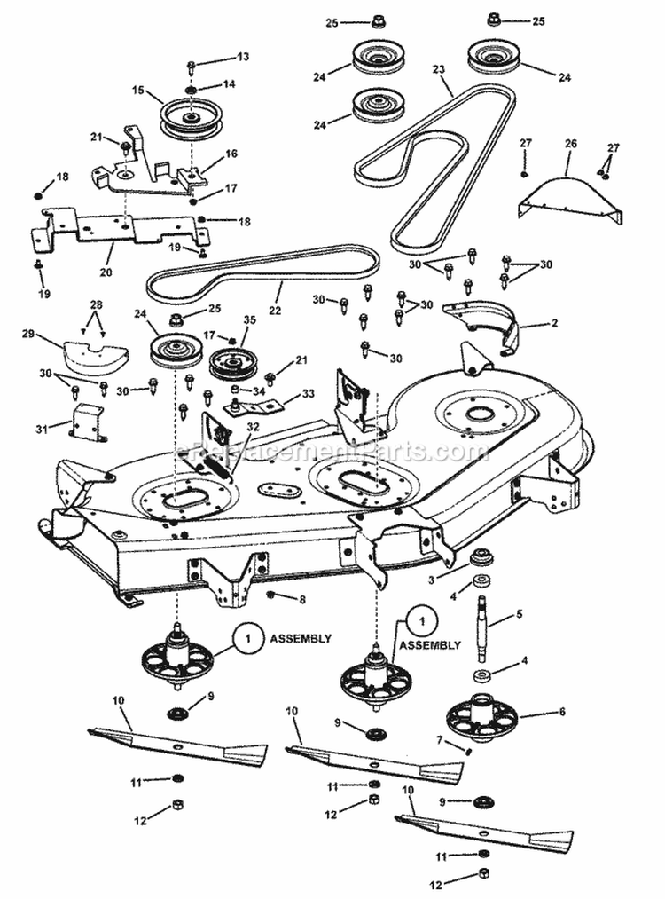 52 Deck Blade Drive Assembly Diagram and Parts List for CSLT24520 7800345 Snapper Lawn Tractor