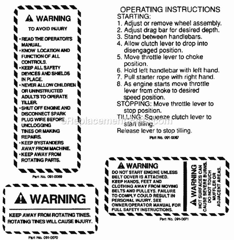 Page A Diagram and Parts List for SMT35 80520 Snapper Tiller
