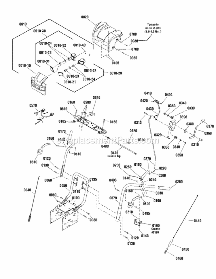 Handles  Controls Group Diagram and Parts List for SNH1226E  Snapper Snow Blower