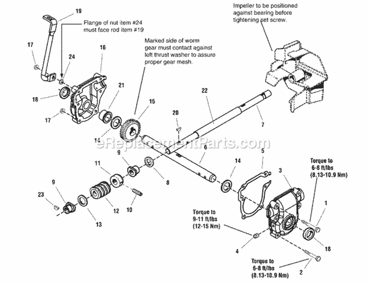Gear Case Assembly Diagram and Parts List for H1226E  Snapper Snow Blower