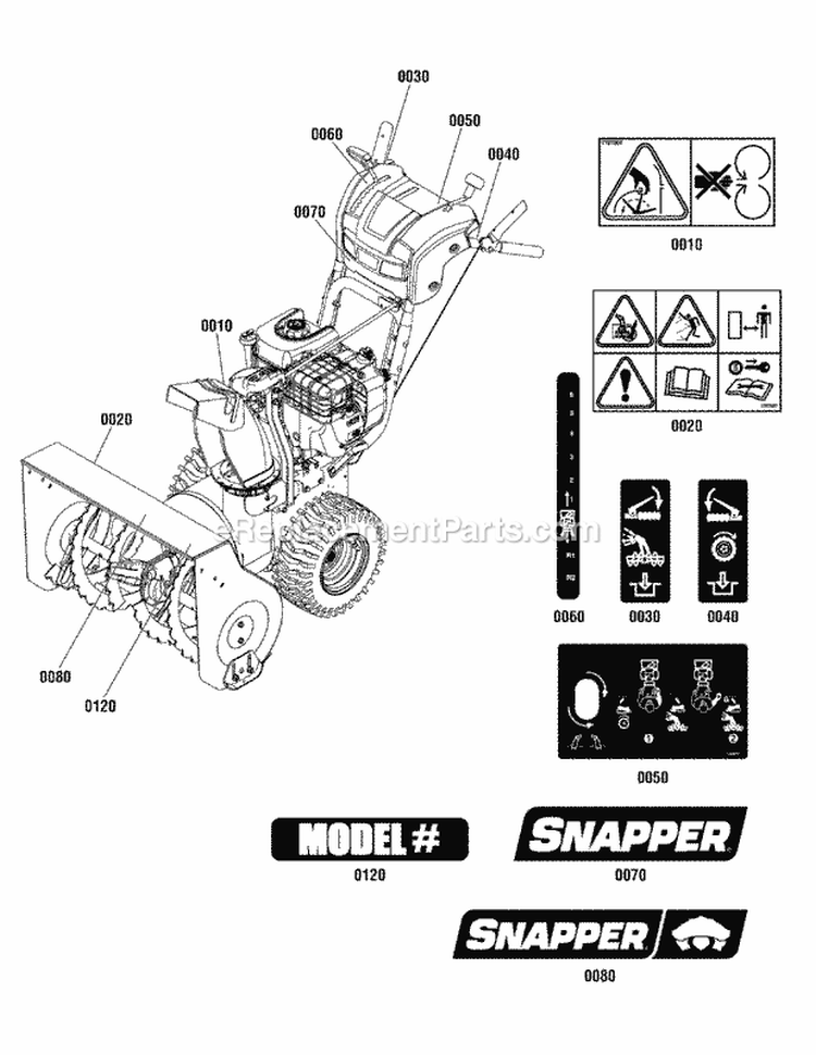 Decals Group Diagram and Parts List for SNM924E  Snapper Snow Blower
