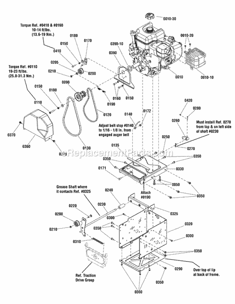 Engine  Frame Group Diagram and Parts List for SNM924E  Snapper Snow Blower
