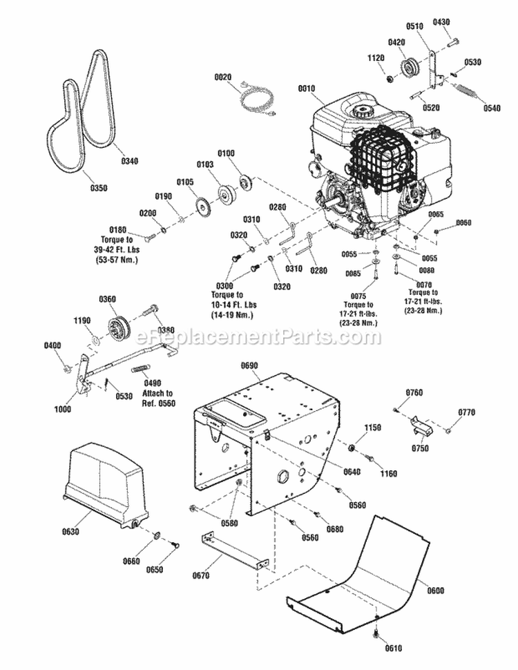 Engine  Frame Group Diagram and Parts List for P2132E  Snapper Snow Blower