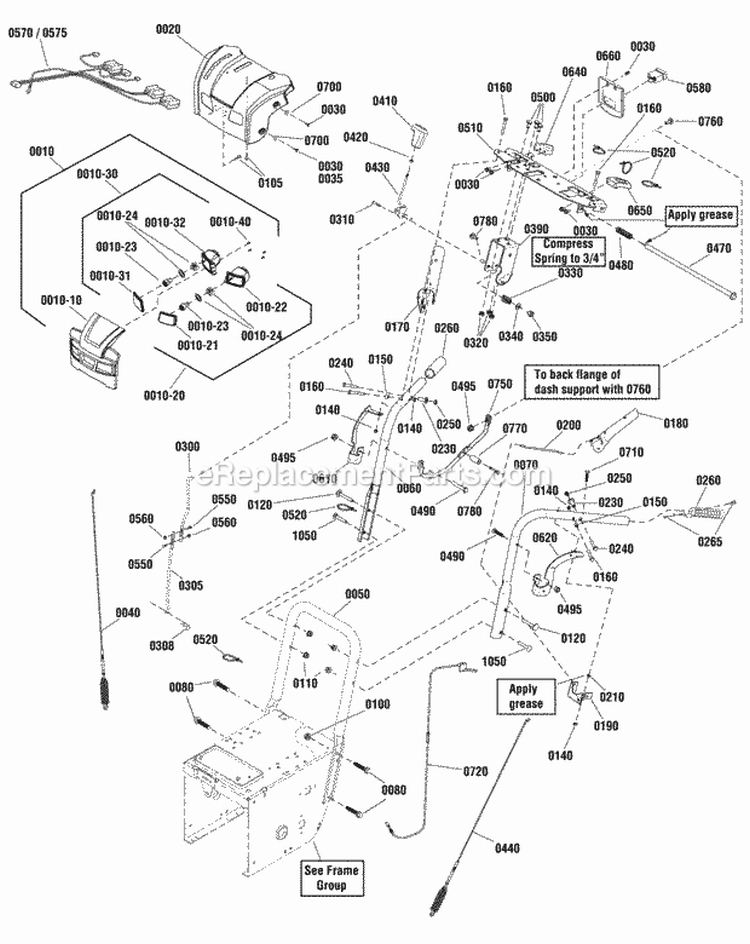 Handles  Controls Group Diagram and Parts List for P2132E  Snapper Snow Blower