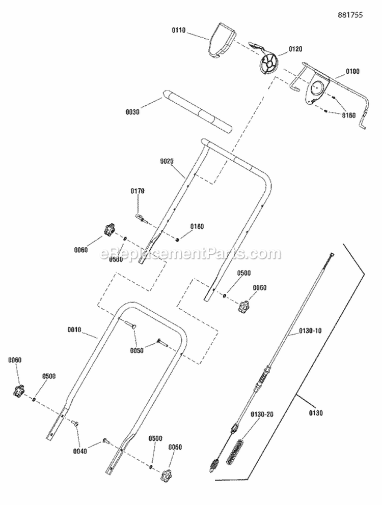 Handles Group Diagram and Parts List for SP19550EX  Snapper Lawn Mower
