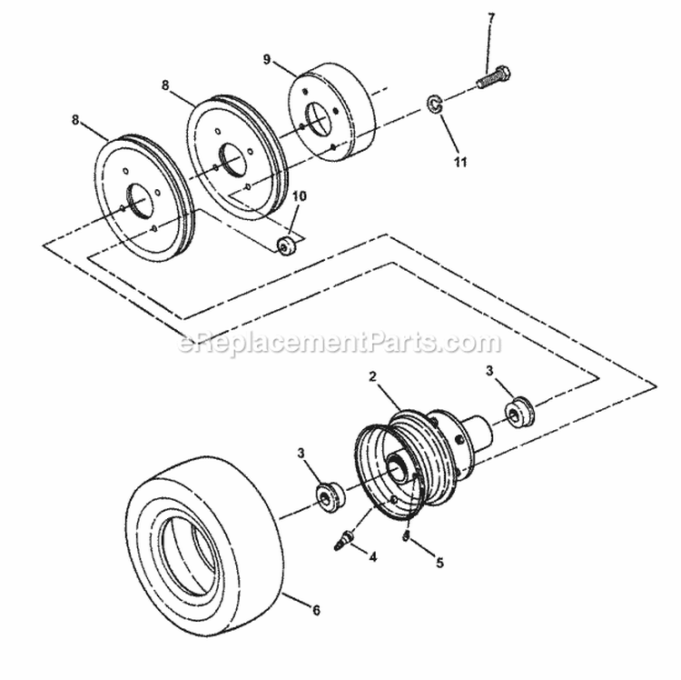 Traction Rear Wheel Assembly Diagram and Parts List for SPE1250KW  Snapper Lawn Mower