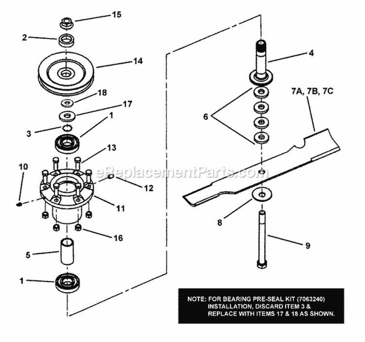 Cutter Housing Assembly Diagram and Parts List for SPLH153KW 7082435 Snapper Lawn Mower