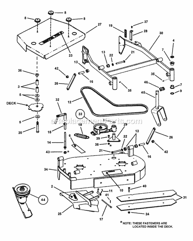 36 Mower Deck Assembly (Adjustable Height) Diagram and Parts List for SPLH153KW 7082435 Snapper Lawn Mower