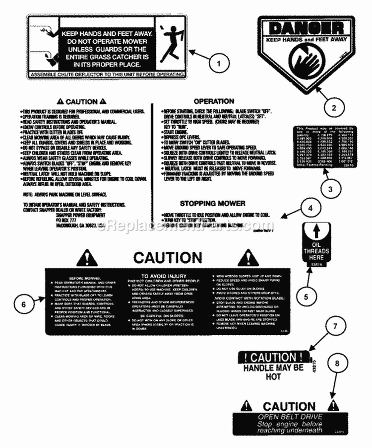 Decals (Part 1) Diagram and Parts List for SPLH140KWE 84276 Snapper Lawn Mower