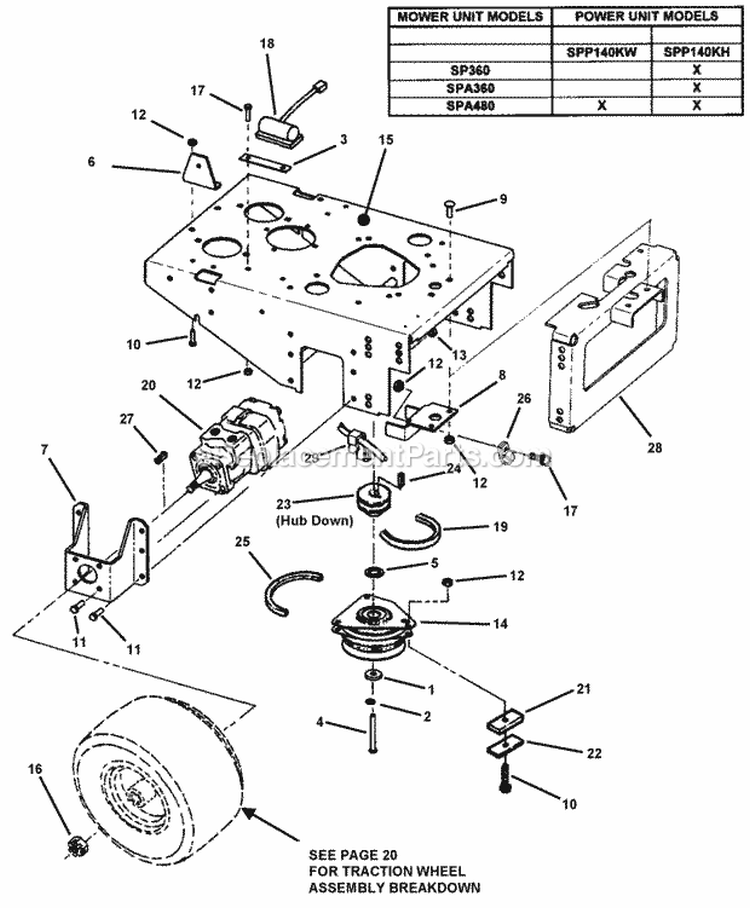 Rear Deck Assembly Diagram and Parts List for SPLH140KWE 84276 Snapper Lawn Mower