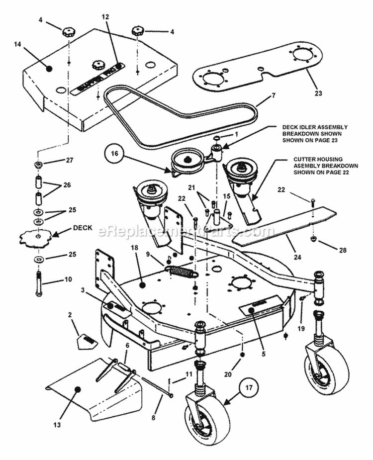 36 Mower Deck Assembly (Fixed Height) Diagram and Parts List for SPLH140KWE 84276 Snapper Lawn Mower