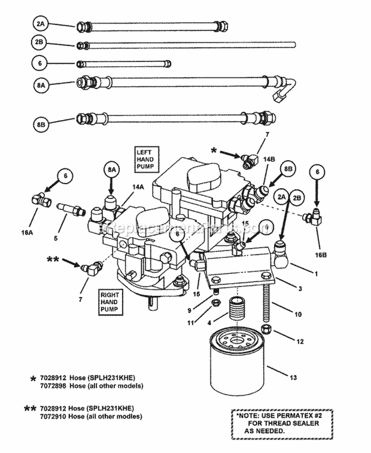 Hose Assembly Diagram and Parts List for SPLH141KW 84394 Snapper Lawn Mower