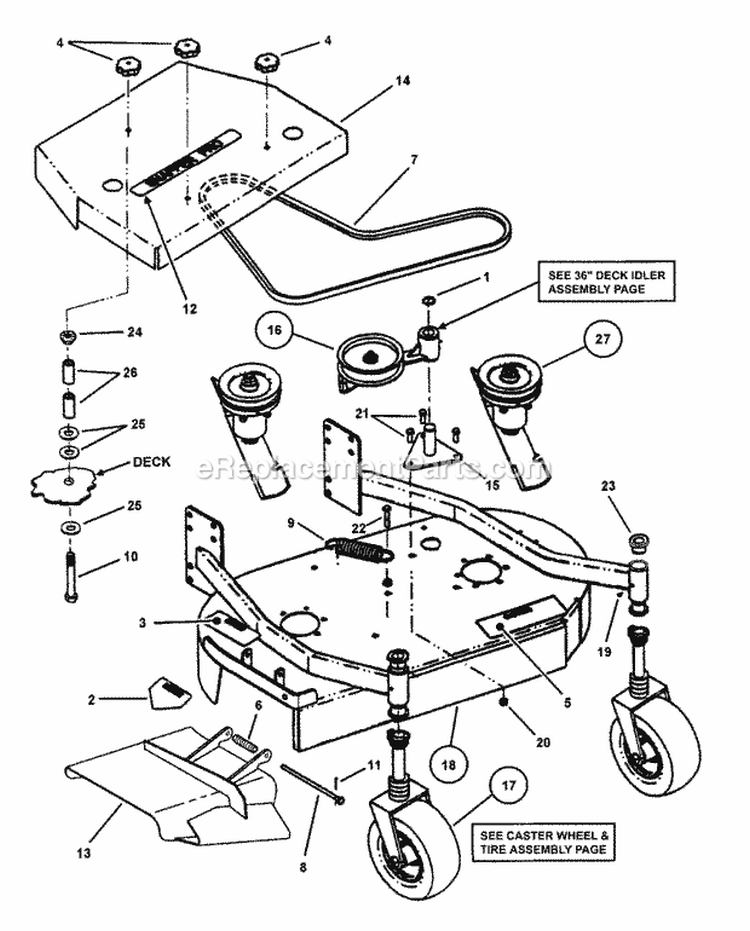 36 Mower Deck Assembly (Fixed Height) Diagram and Parts List for SPLH141KW 84394 Snapper Lawn Mower