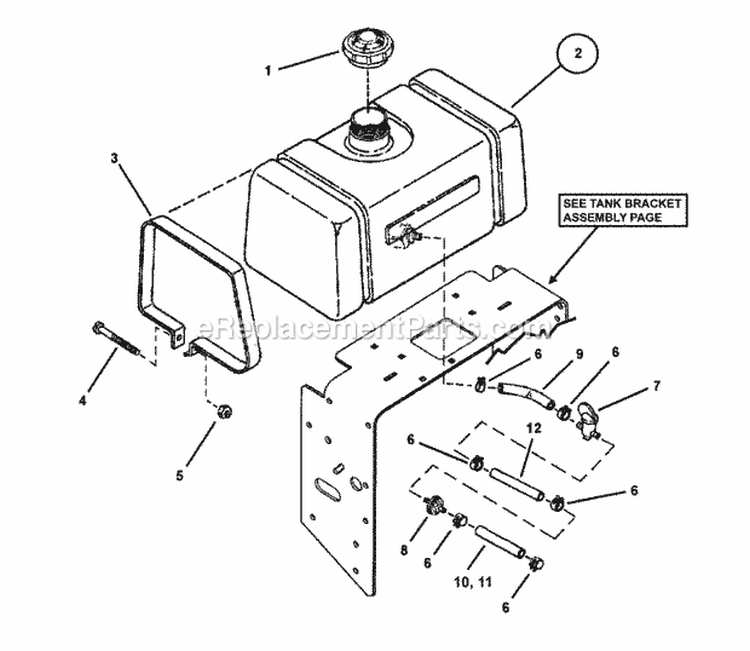 Fuel Tank Assembly Diagram and Parts List for SPLH141KW 84394 Snapper Lawn Mower