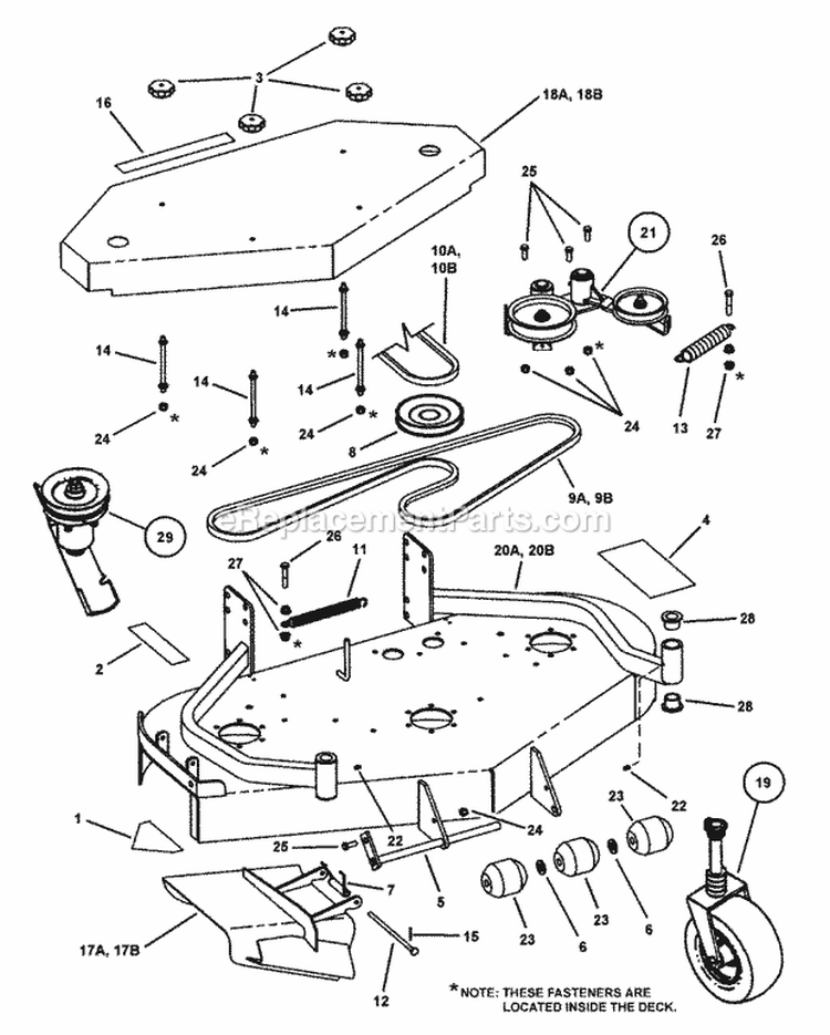 48  52 Mower Deck Assembly (Fixed Height) Diagram and Parts List for SPLH141KW 84394 Snapper Lawn Mower