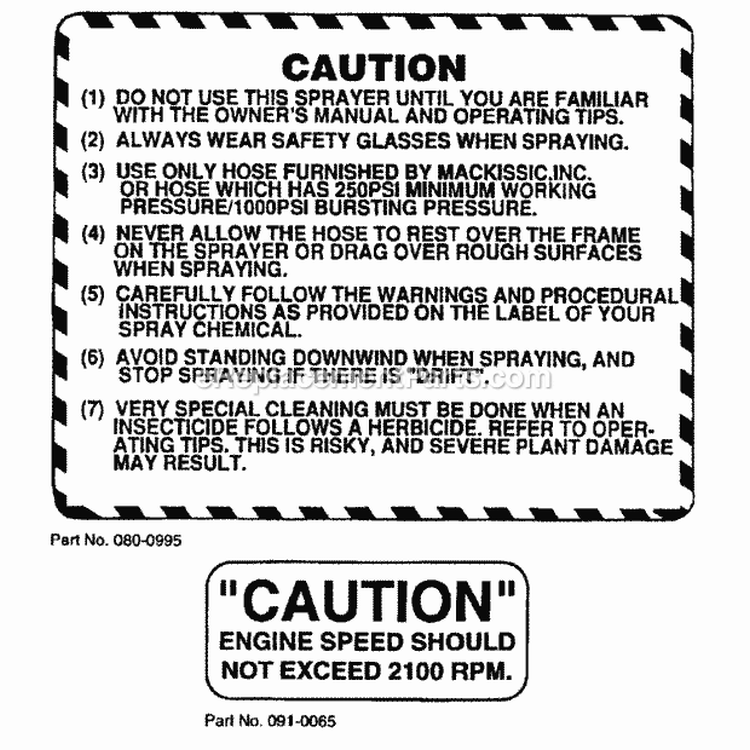 Caution Decals Diagram and Parts List for SPS322T  Snapper Sprayer