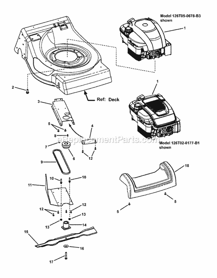 Engine And Blade Assembly Diagram and Parts List for NSPV21675 7800231 Snapper Lawn Mower