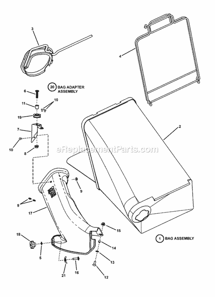 Bagging Components Diagram and Parts List for SPV211E 7800170 Snapper Lawn Mower