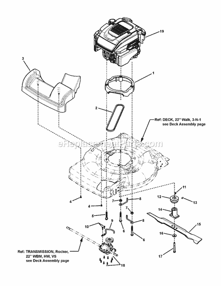 Engine  Blade Assembly Diagram and Parts List for SPV22675HW 7800190 Snapper Lawn Mower