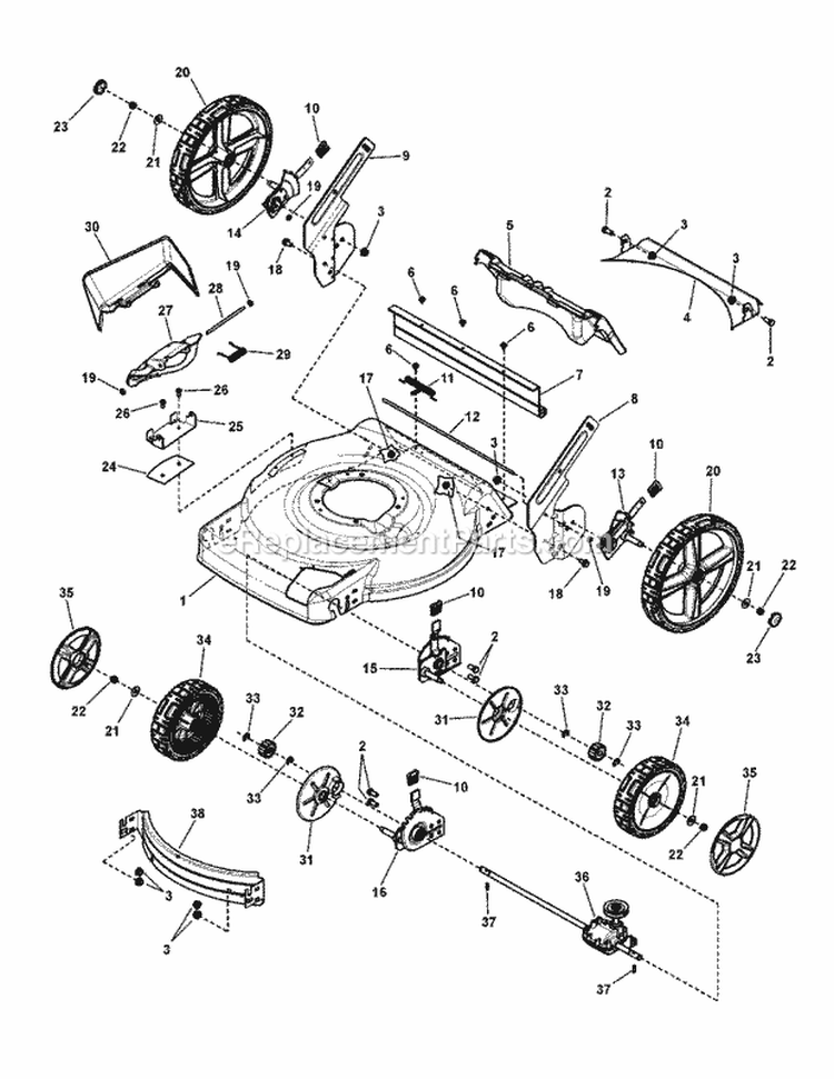 Deck Assembly Diagram and Parts List for SPV22675HW 7800190 Snapper Lawn Mower