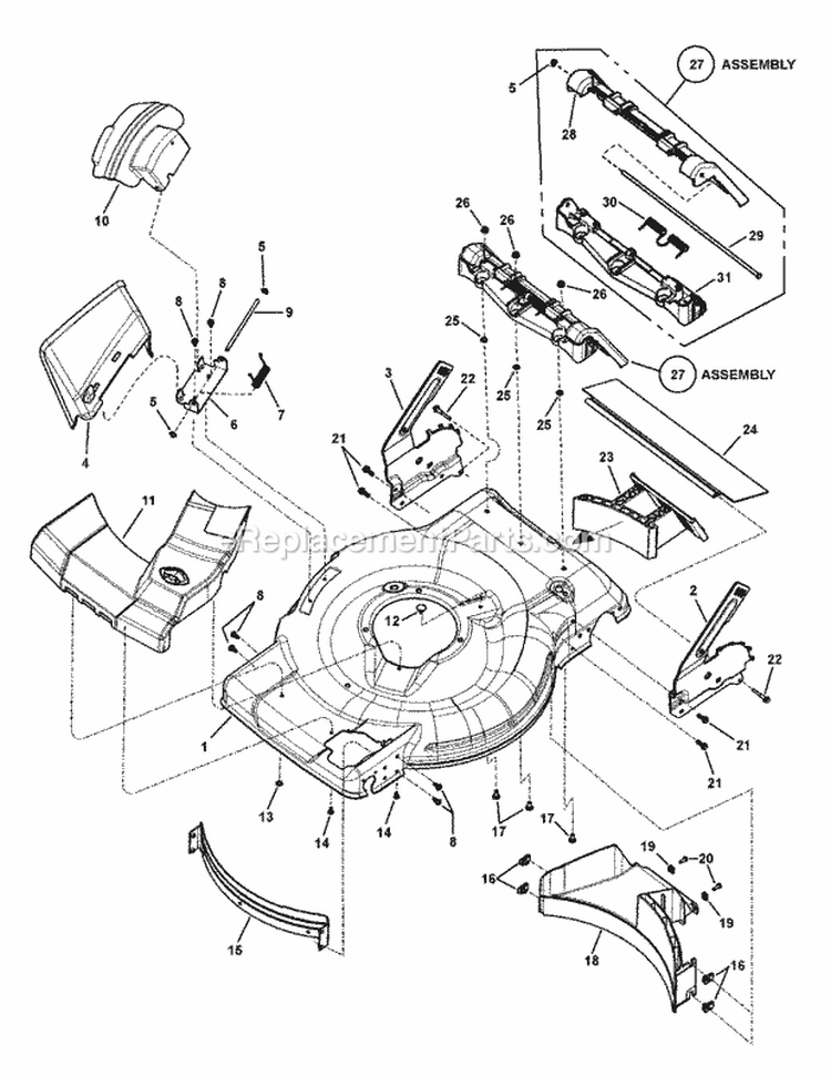 Deck Group Front Wheel Drive Hi-Wheel Diagram and Parts List for SPV22725HW 7800831 Snapper Lawn Mower