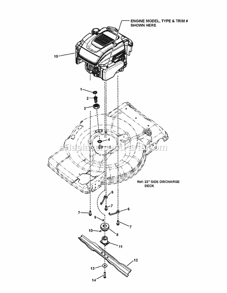 Engine Group Diagram and Parts List for SPV22725HW 7800831 Snapper Lawn Mower