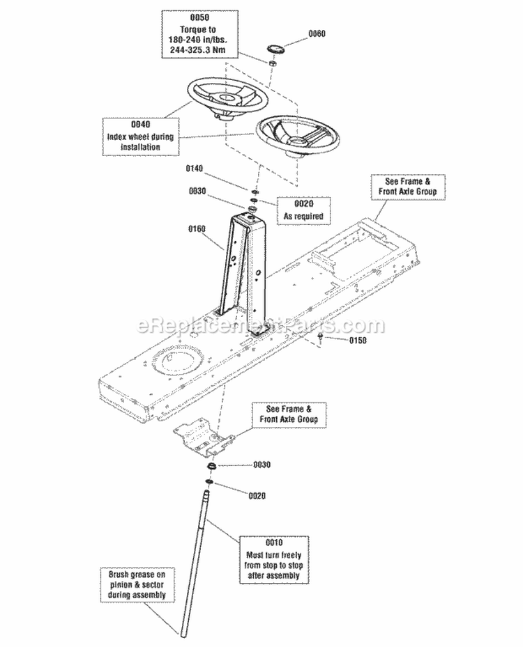 Steering Group Diagram and Parts List for SPX2352  Snapper Lawn Tractor
