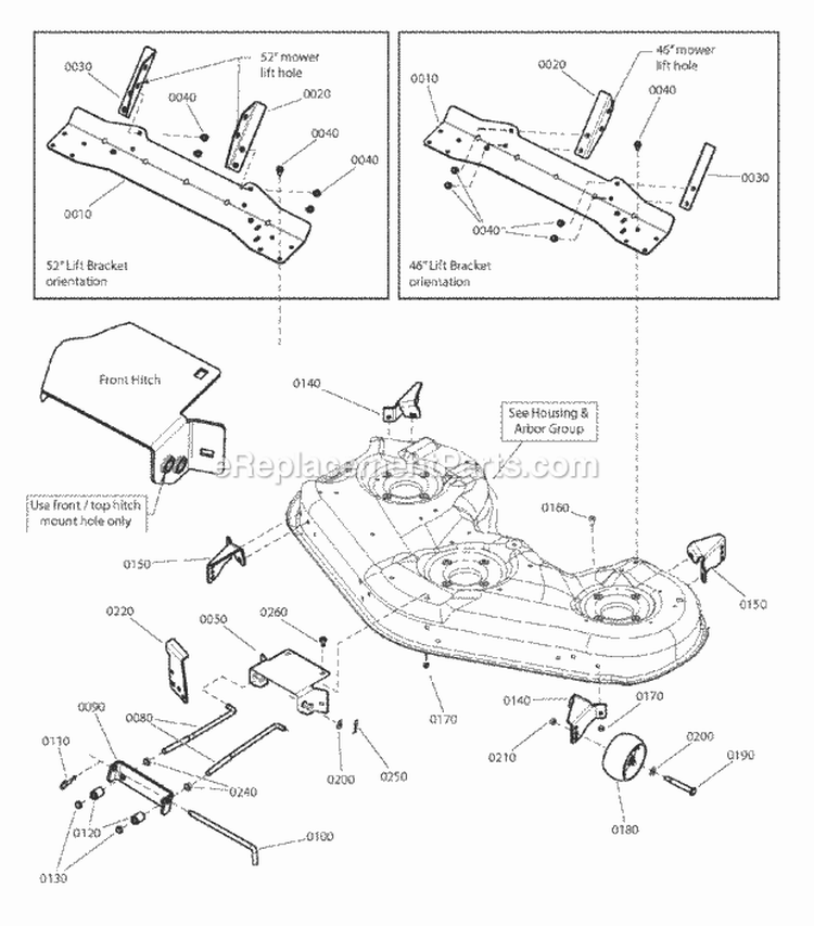 46 Mower Deck - Height Adjustment Group Diagram and Parts List for ESPX2046  Snapper Lawn Tractor