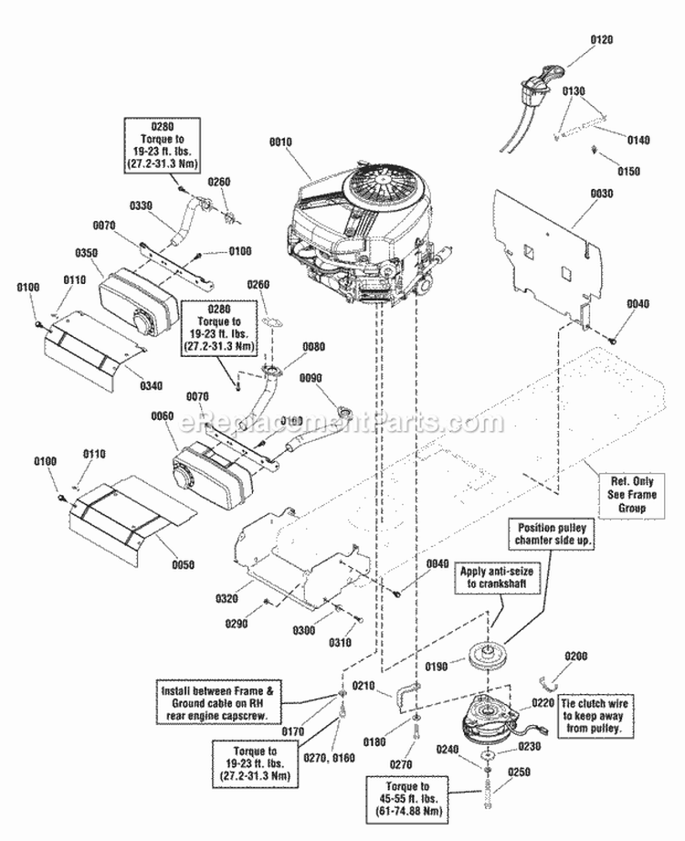 Engine Group - 20 22  23Hp Briggs  Stratton Efm Twin Professional Series Diagram and Parts List for SPX2352  Snapper Lawn Tractor