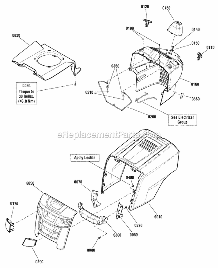 Hood Grille  Dash Group Diagram and Parts List for ESPX2046  Snapper Lawn Tractor