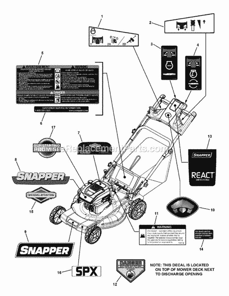 Decals Group Diagram and Parts List for SPXV2270EFC  Snapper Lawn Mower