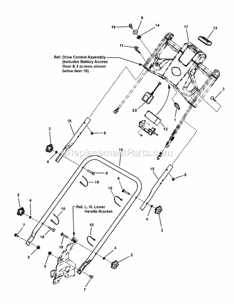 Handles  Controls Group - Electric Start Diagram and Parts List for NSPXV2270E  Snapper Lawn Mower