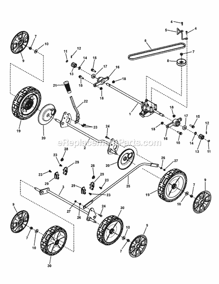 Transmission  Wheels Group Diagram and Parts List for NSPXV2270E  Snapper Lawn Mower