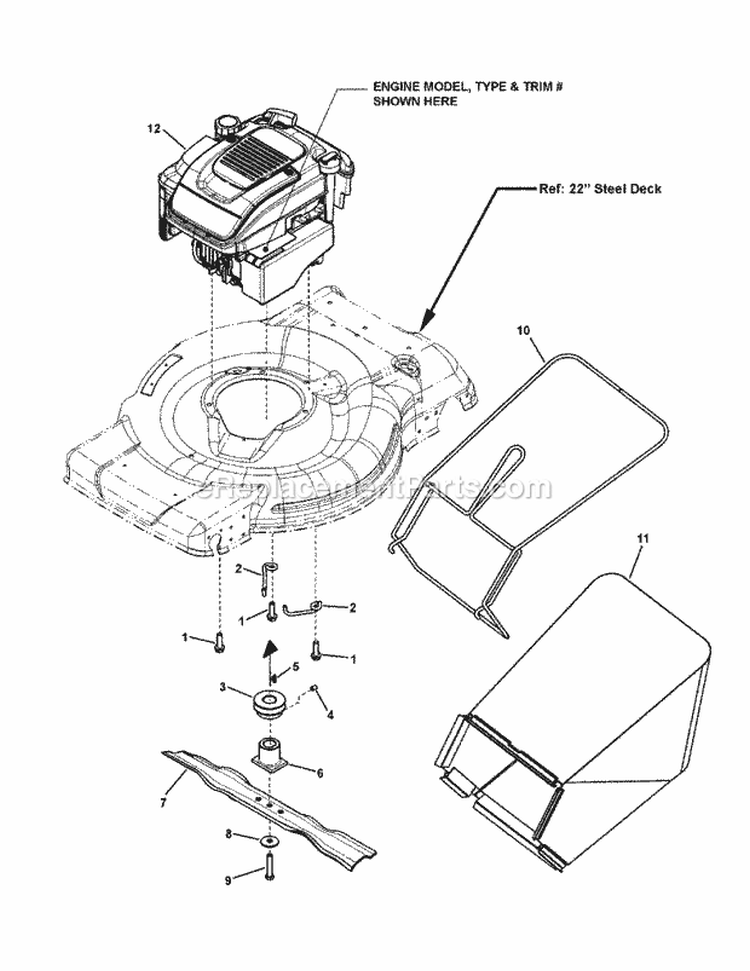 Engine Group Diagram and Parts List for NSPXV2270HW  Snapper Lawn Mower