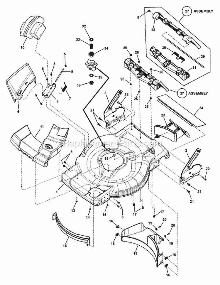 Mower Deck Group Diagram and Parts List for NSPXV2270HW  Snapper Lawn Mower