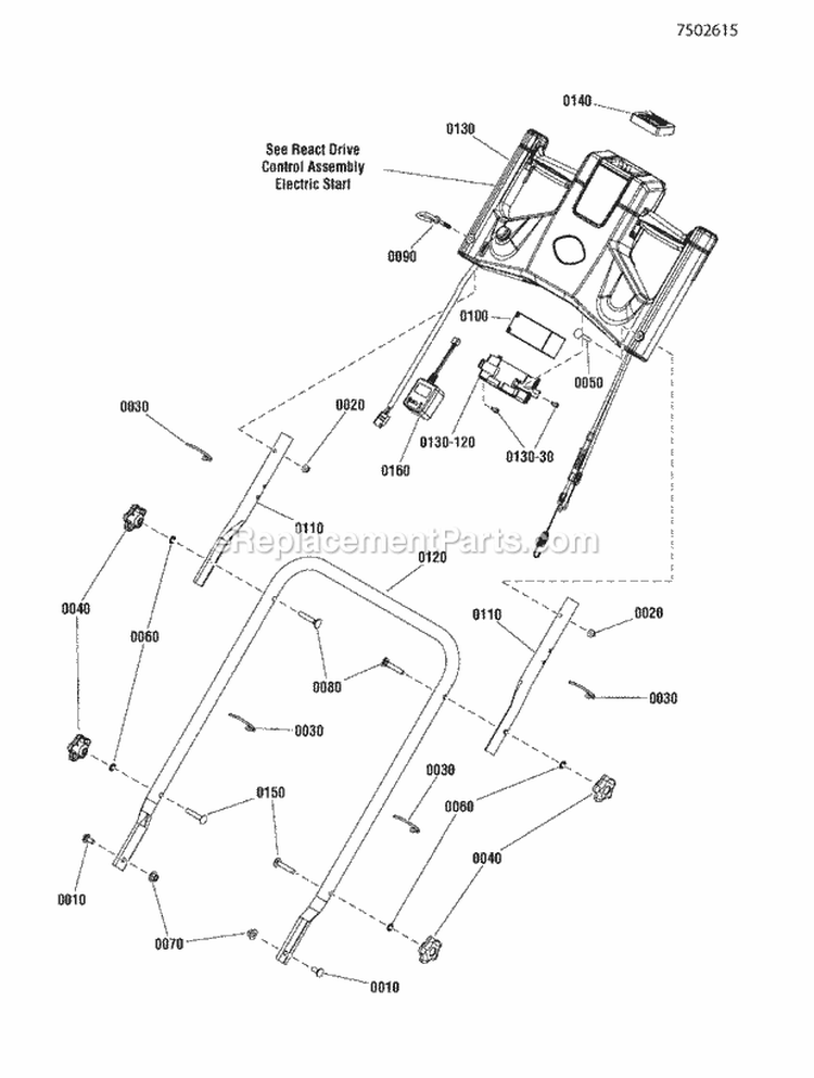 Handles  Controls Group - Electric Start Diagram and Parts List for SPXV22725E  Snapper Lawn Mower