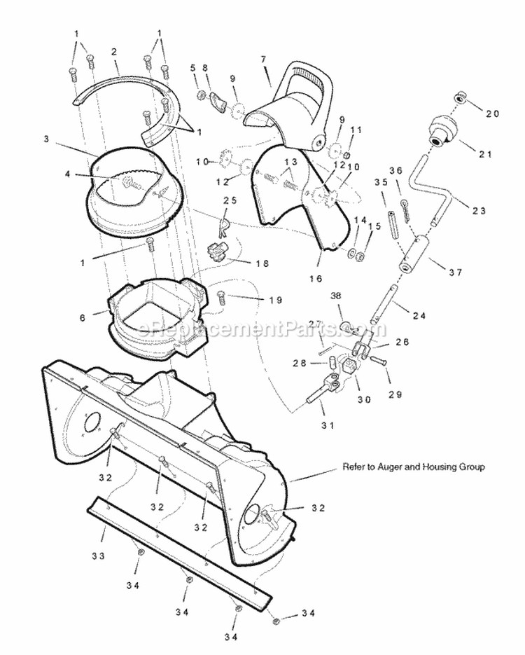 Chute System Group Diagram and Parts List for ESS50220E 7800083 Snapper Snow Blower