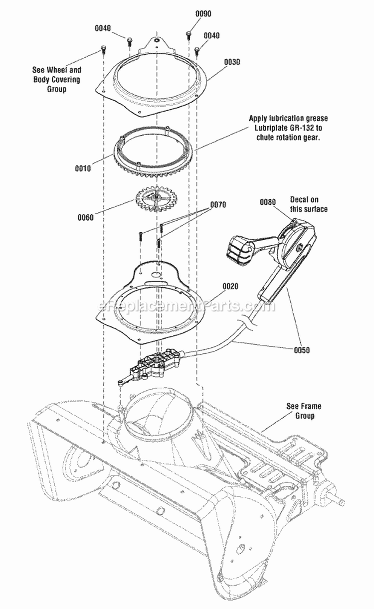 Chute Rotation Group - Remote Diagram and Parts List for SN822E  Snapper Snow Blower
