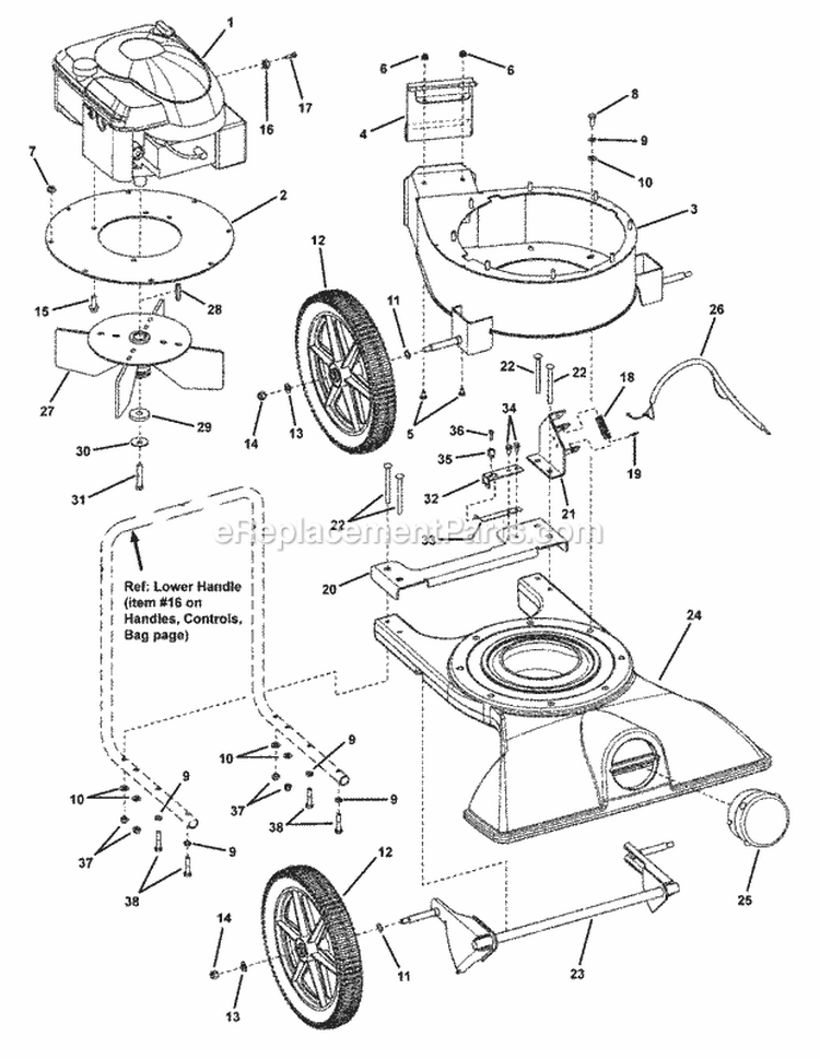 Engine Impeller Housing Wheels Diagram and Parts List for SV25550HV 7085639 Snapper Leaf Blower / Vacuum