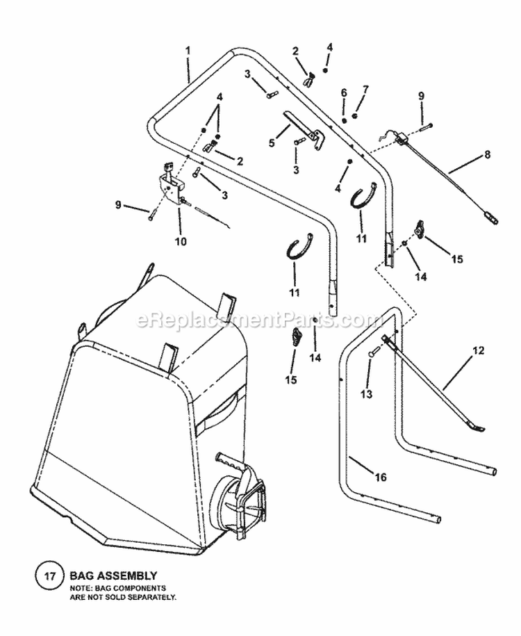Handles Controls Bag Diagram and Parts List for SV25550HV 7085639 Snapper Leaf Blower / Vacuum