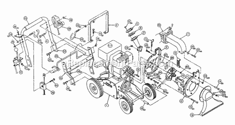 Blower And Handle Section Diagram and Parts List for SVCB258 80629 Snapper Leaf Blower / Vacuum