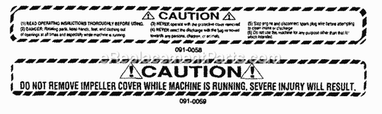 Caution Decals Diagram and Parts List for SVCB258 80629 Snapper Leaf Blower / Vacuum