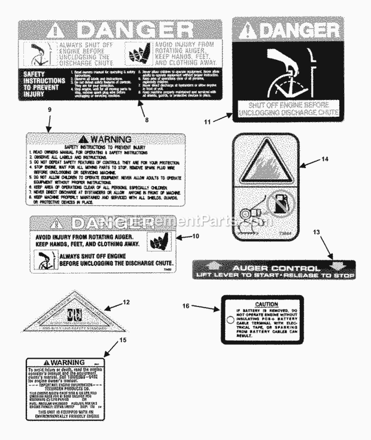 Decals (Continued) Diagram and Parts List for SX5200R  Snapper Snow Blower