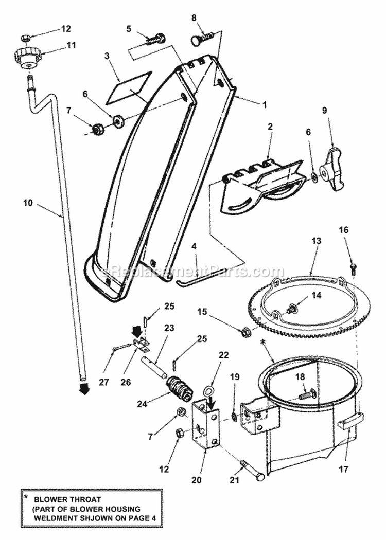 Discharge Chute Assembly Diagram and Parts List for SX5200R  Snapper Snow Blower