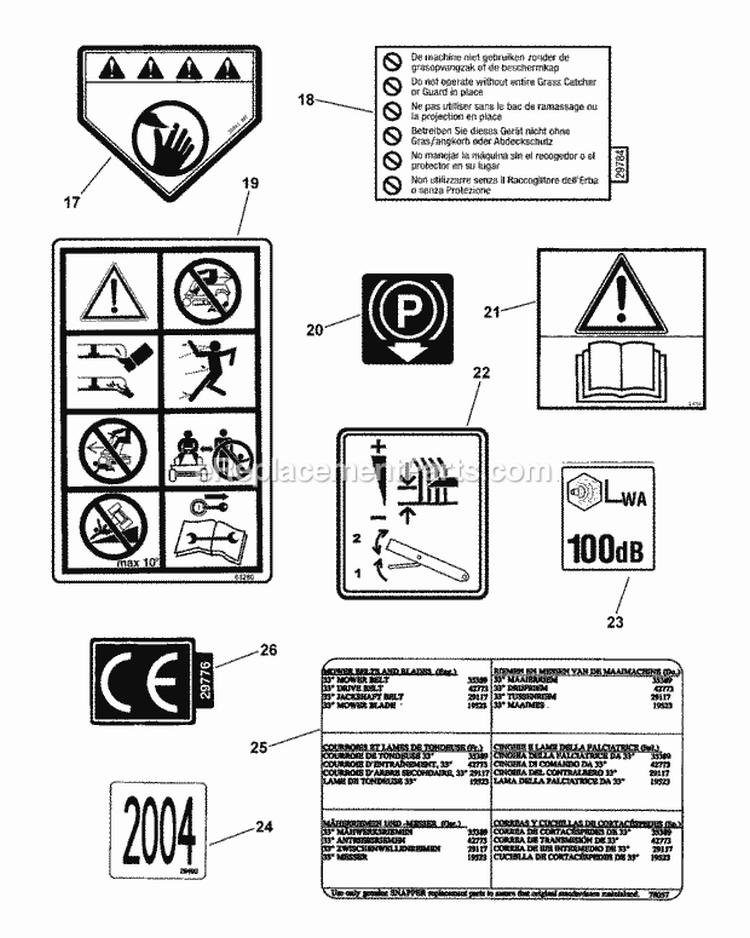Decals (Part 2) Diagram and Parts List for ESZT18336BVE 85697 Snapper Lawn Tractor